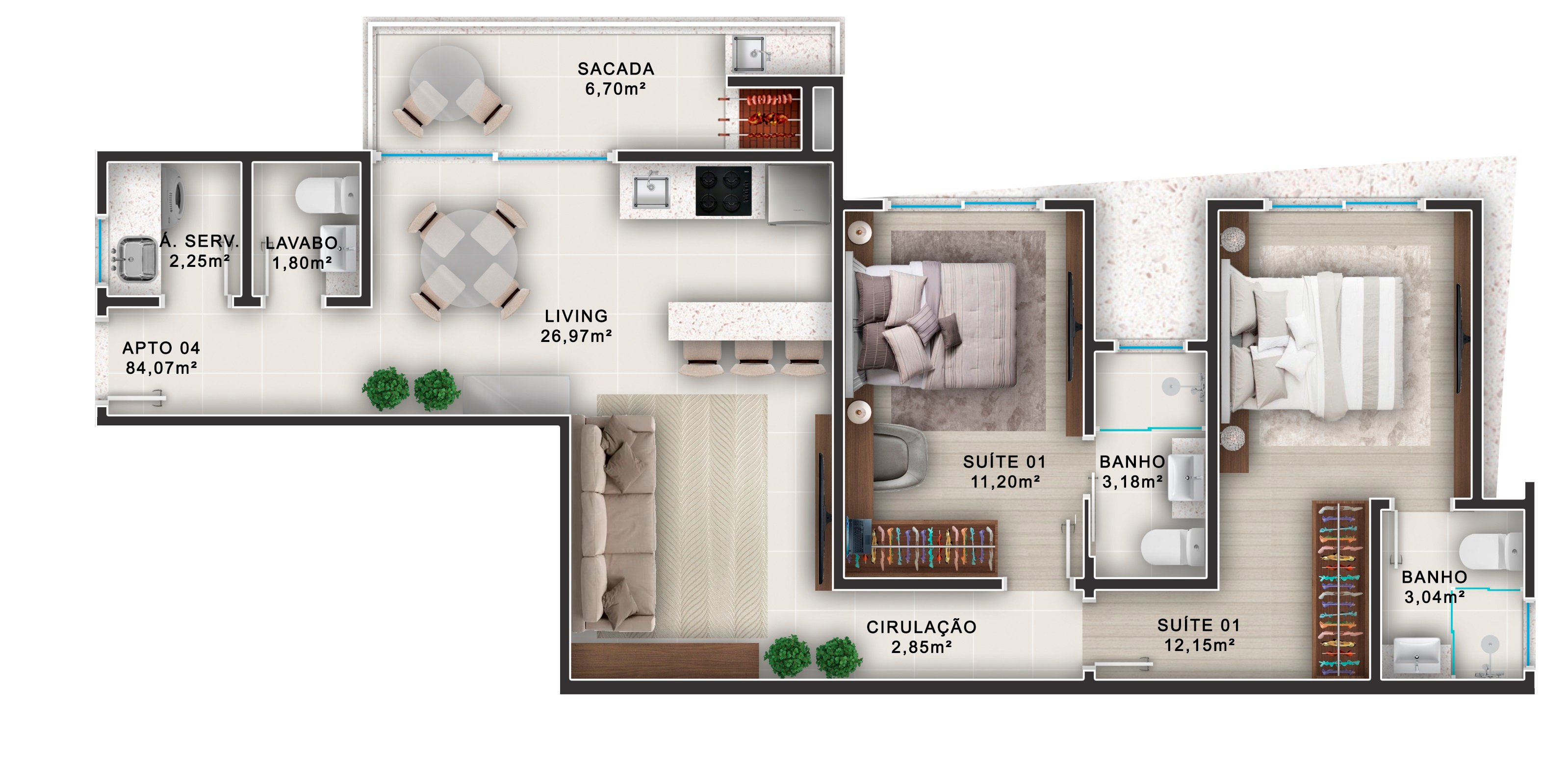 Planta apartamento em piçarras ocean side tower balneário piçarras tipo 03